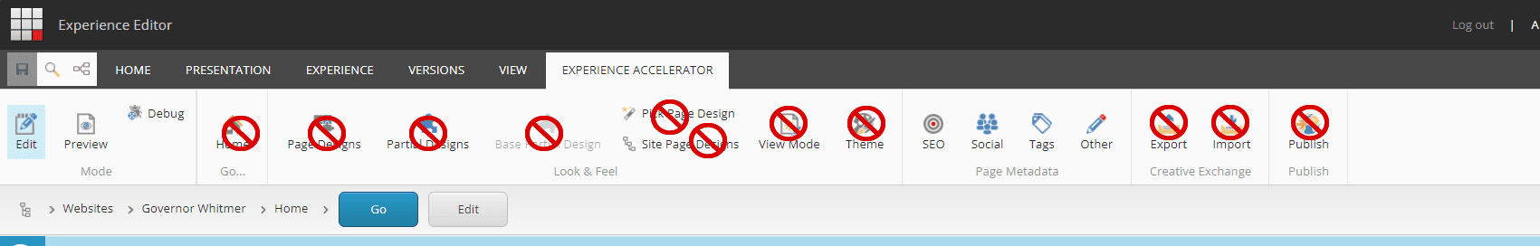Sitecore Experience Editor Disable SXA Ribbon Commands