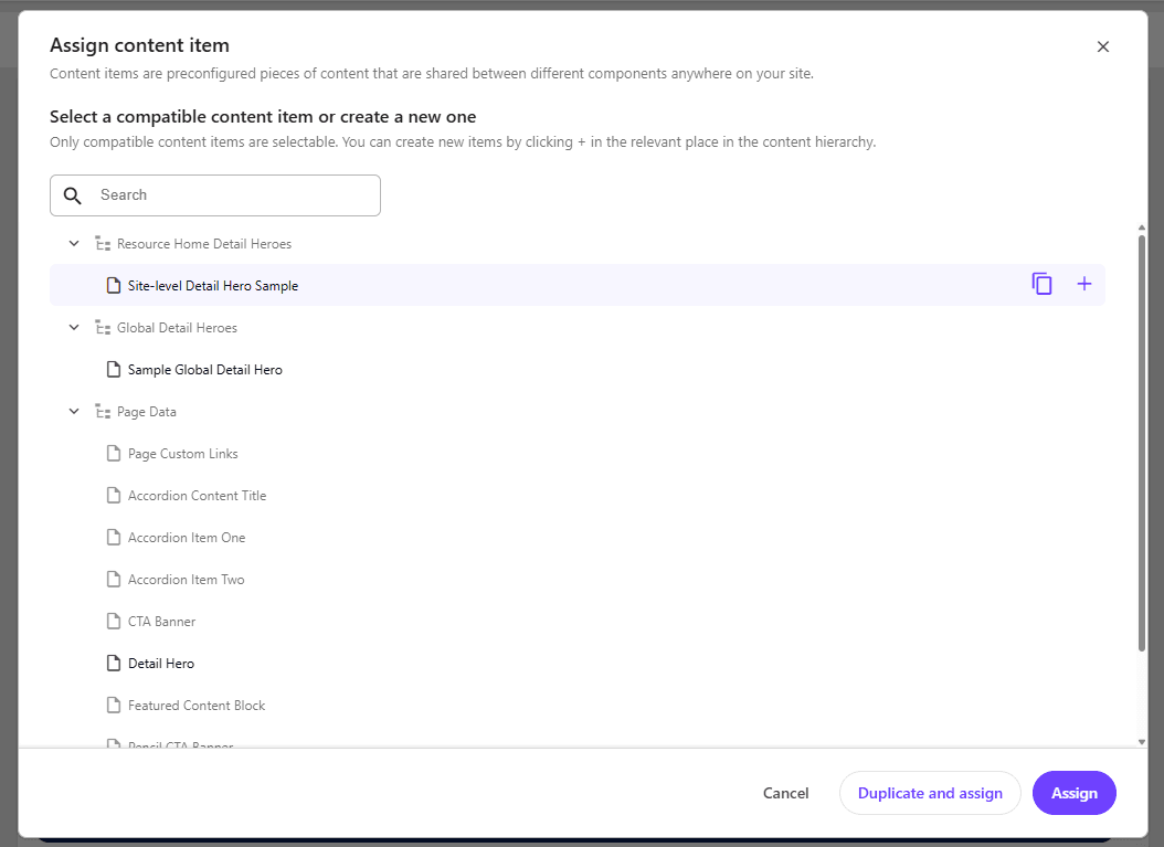 Datasource selection dialog for custom brand site token