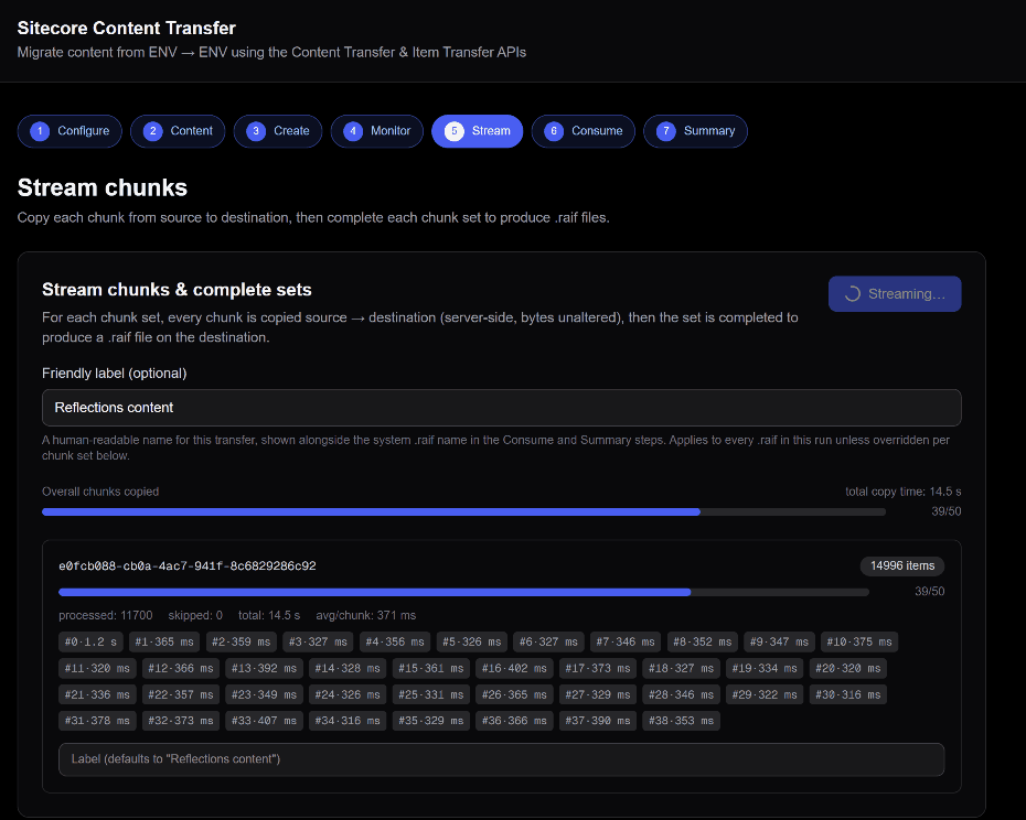 Sitecore Raft — Step 5: streaming content chunks from source to target